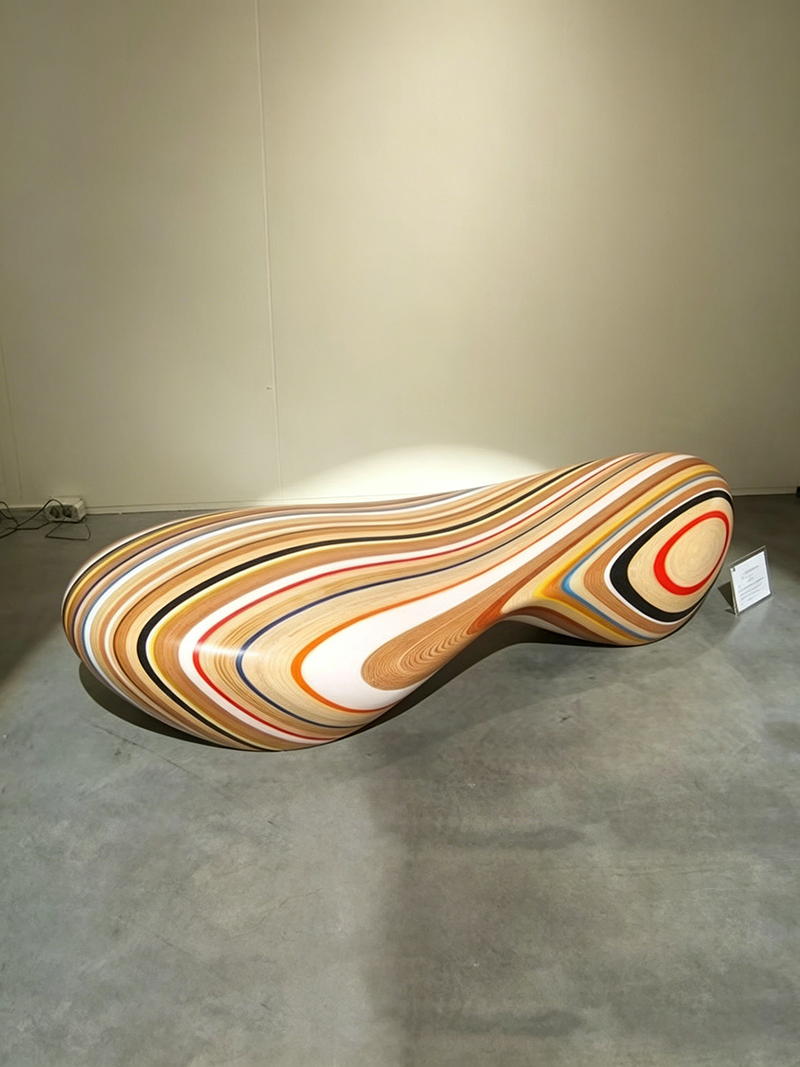 Modern Art Organic Sculptural Multi-Color Inlaid Bench