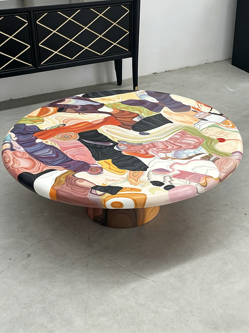 Modern Minimalist Hand-Drawn Abstract Wooden Art Tea Table Coffee Table