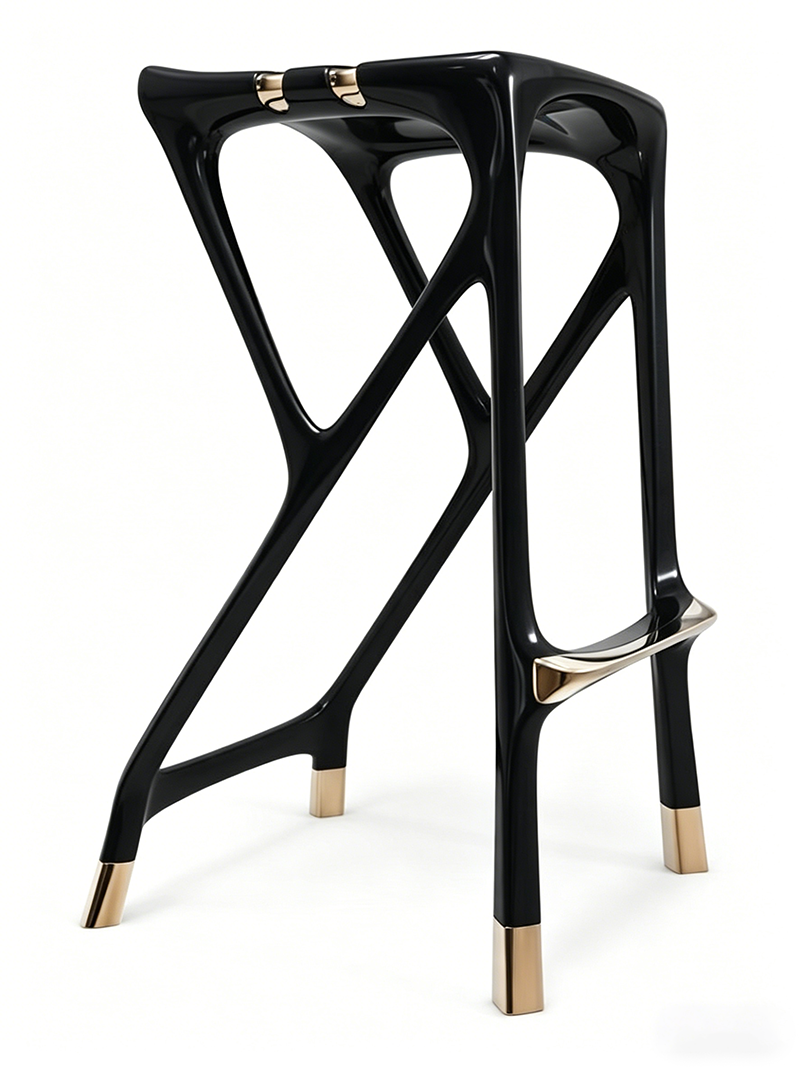 Modern solid wood bar stool with metal bionic glossy sculpture style
