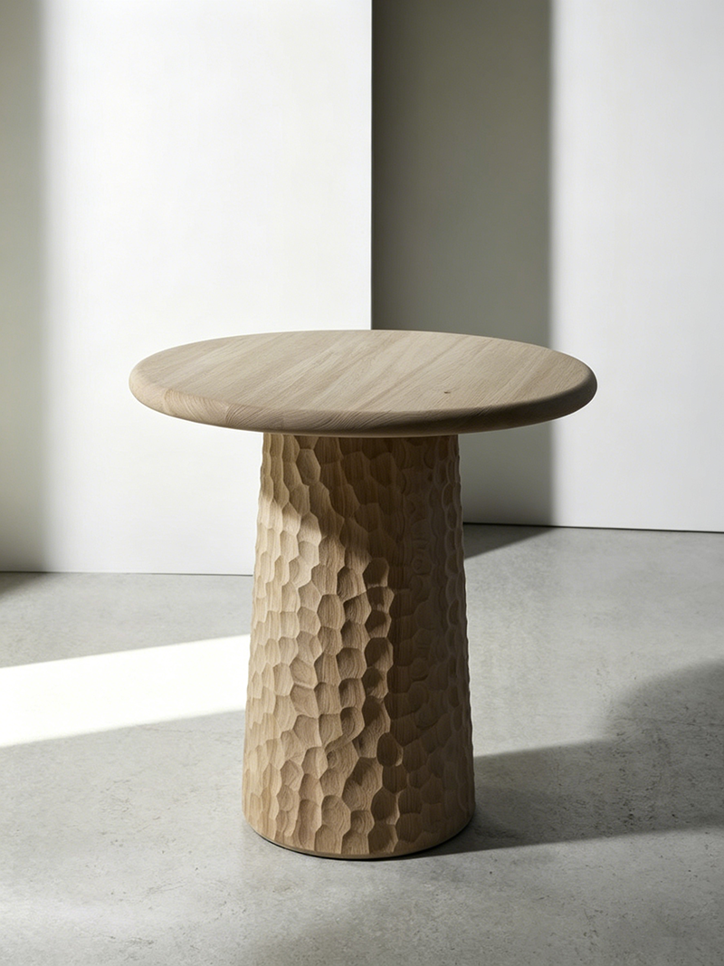 Modern natural hand-carved honeycomb solid wood side table