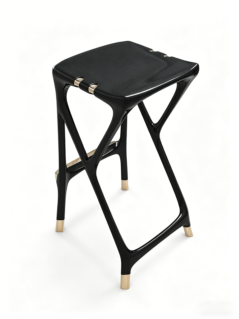 Modern solid wood bar stool with metal bionic glossy sculpture style