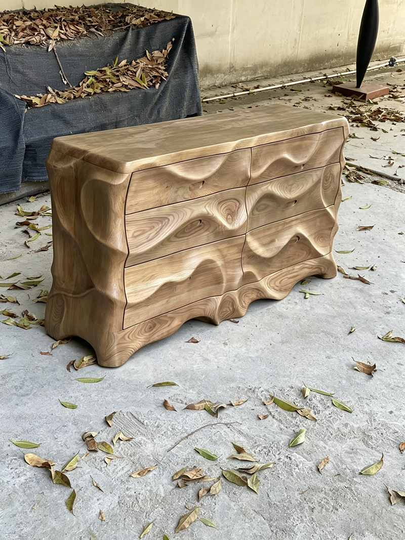 Modern Art Matte Wave Front Sculptural Sideboard Six-Drawer Cabinet