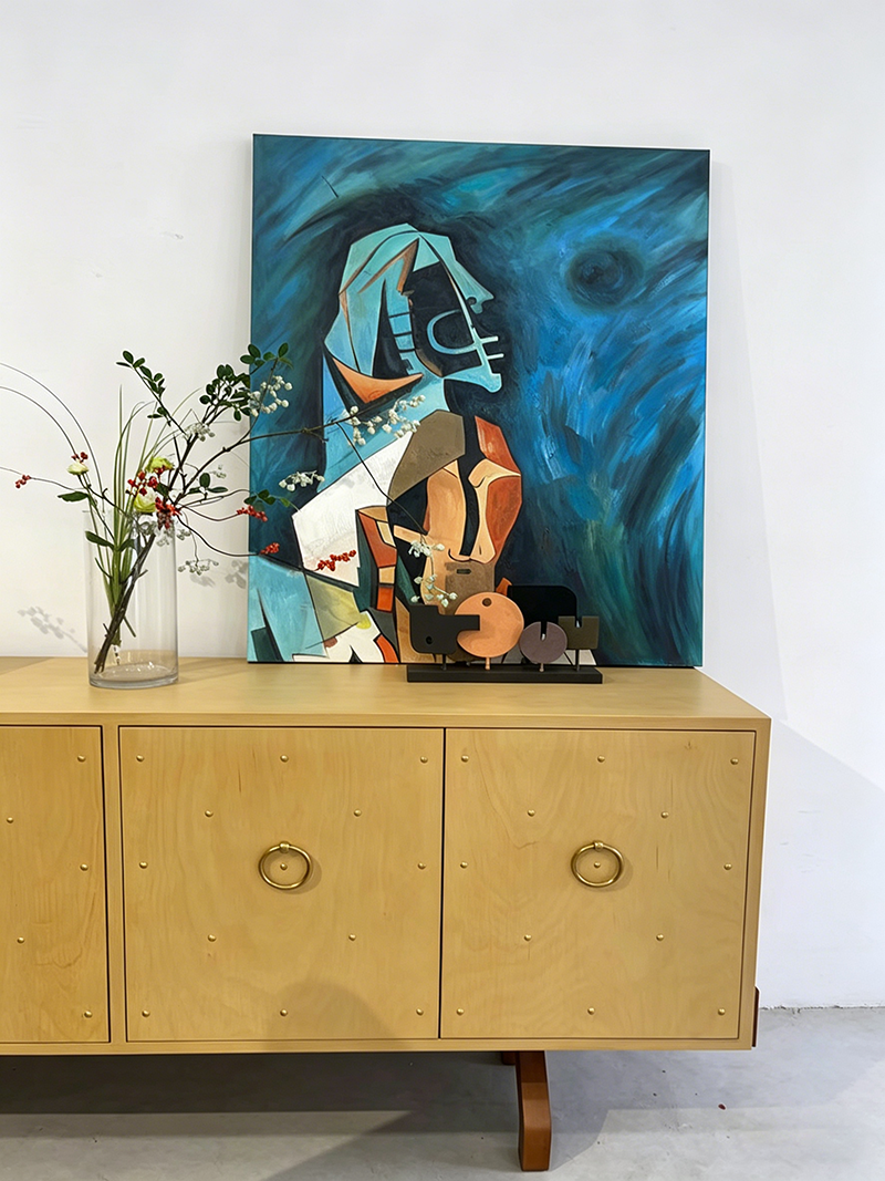 Modern geometric hand-painted three-dimensional abstract portrait oil painting