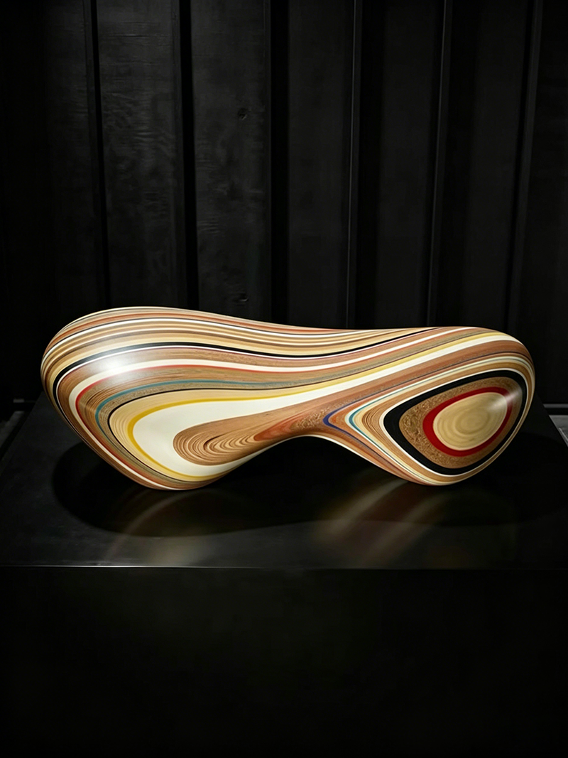 Modern Art Organic Sculptural Multi-Color Inlaid Bench