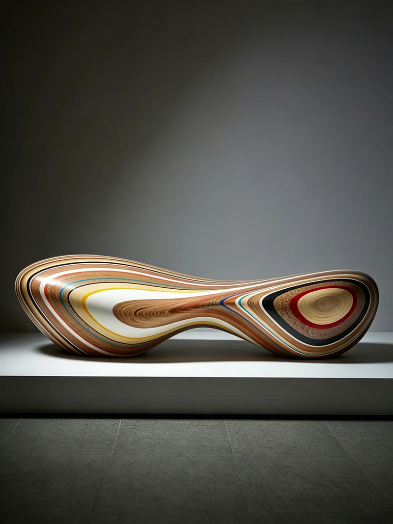 Modern Art Organic Sculptural Multi-Color Inlaid Bench