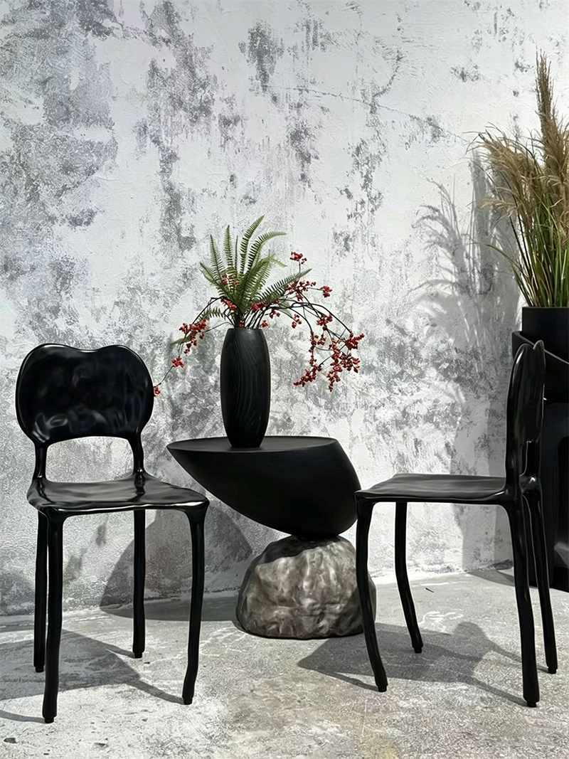 Surrealist minimalist fluid-shaped handmade solid wood melting chair