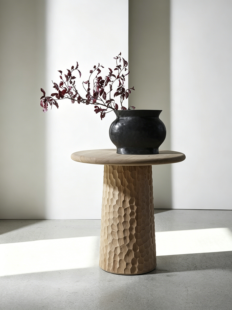 Modern natural hand-carved honeycomb solid wood side table