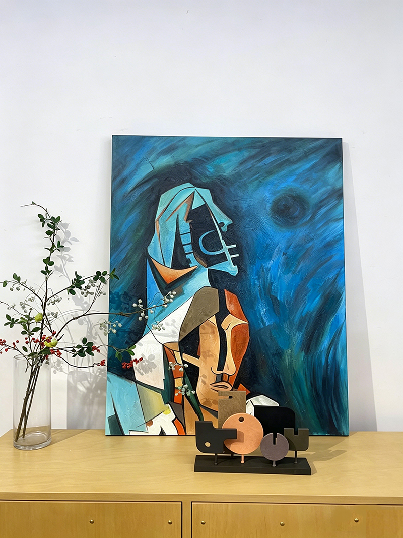 Modern geometric hand-painted three-dimensional abstract portrait oil painting