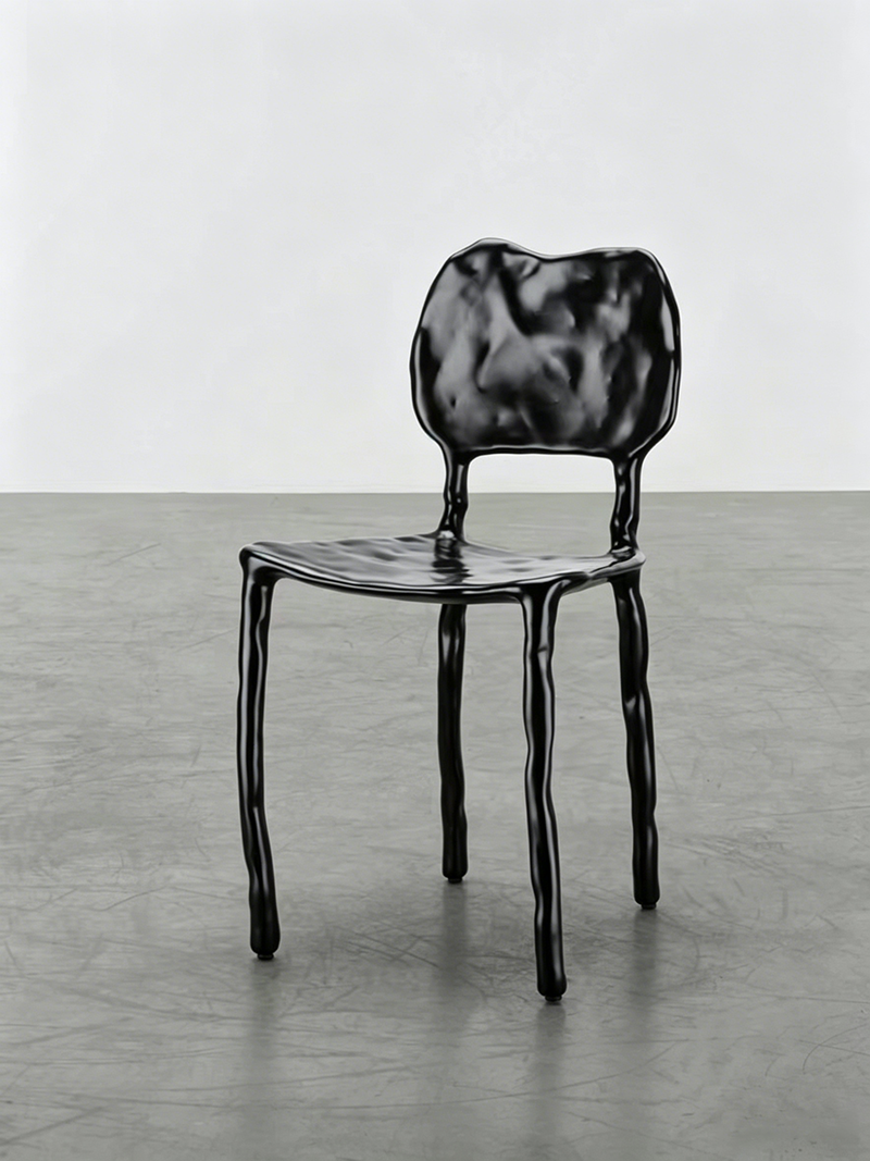 Surrealist minimalist fluid-shaped handmade solid wood melting chair