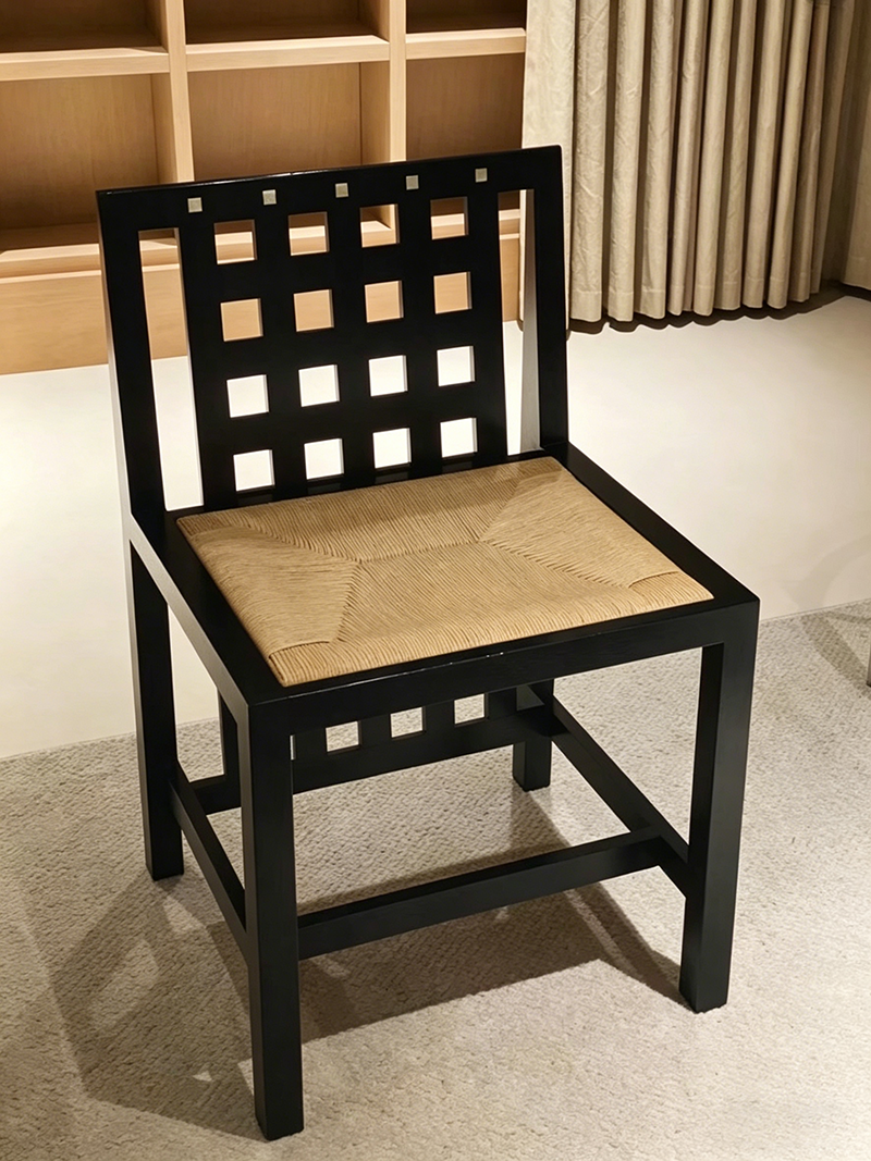 Handcrafted solid wood lattice back vintage mother-of-pearl art chair