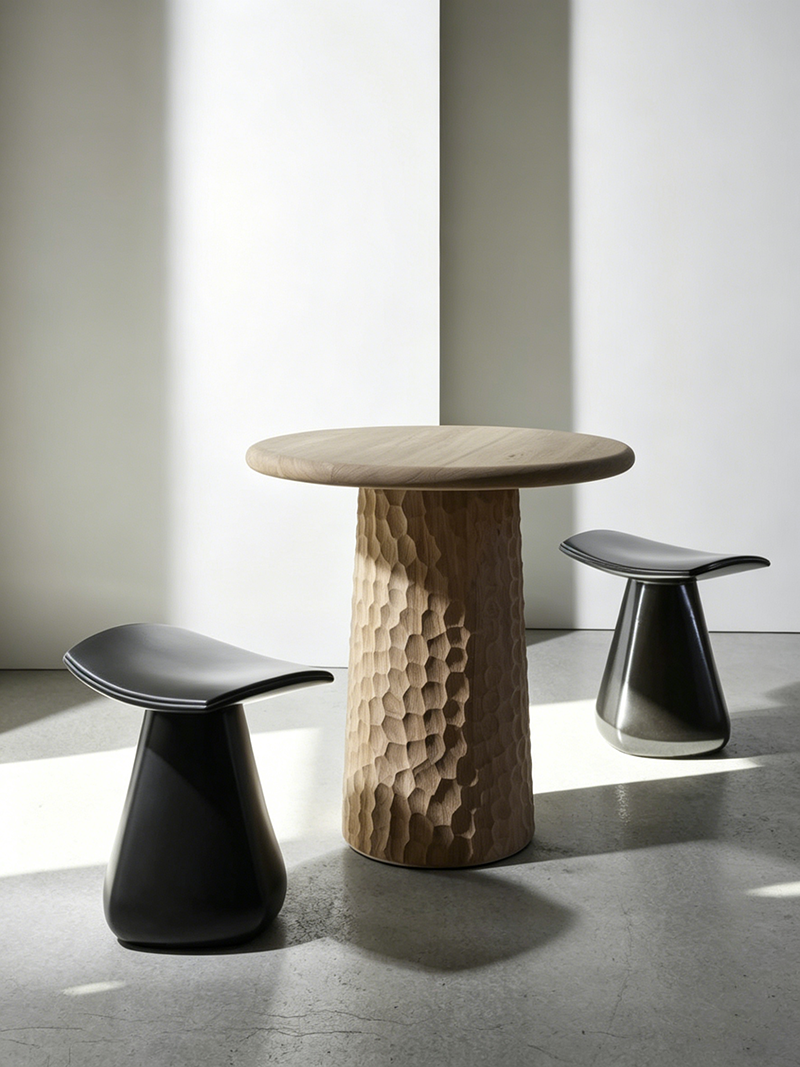 Modern natural hand-carved honeycomb solid wood side table