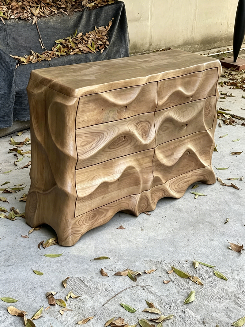Modern Art Matte Wave Front Sculptural Sideboard Six-Drawer Cabinet