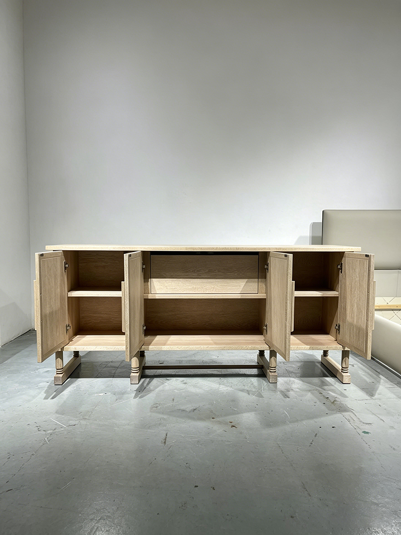 Modern Minimalist Geometric Carved Cottage-Style Solid Wood Sideboard