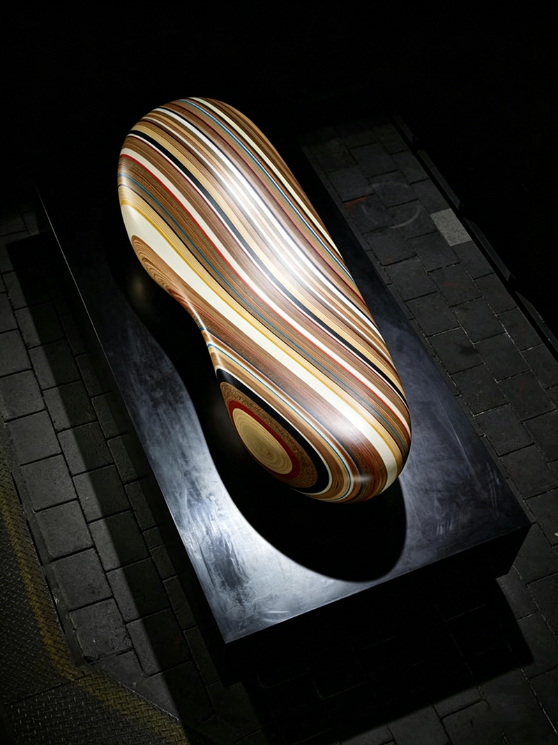 Modern Art Organic Sculptural Multi-Color Inlaid Bench