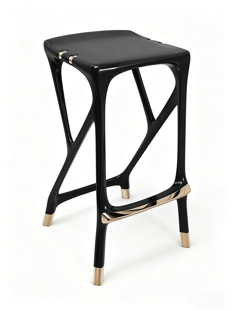 Modern solid wood bar stool with metal bionic glossy sculpture style