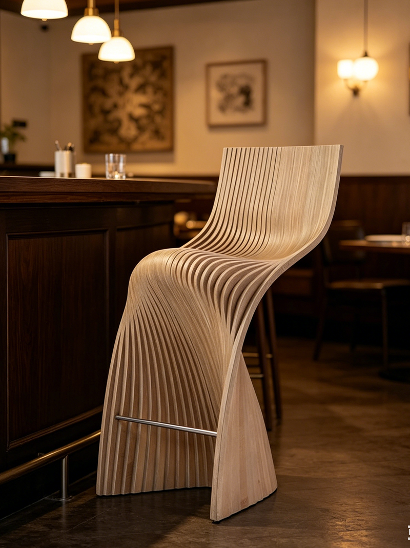Solid Wood Sculpture Bar Stool Art Furniture
