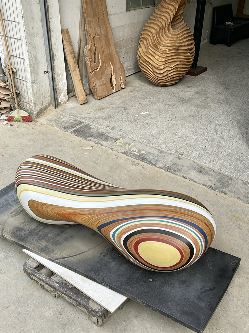 Modern Art Organic Sculptural Multi-Color Inlaid Bench