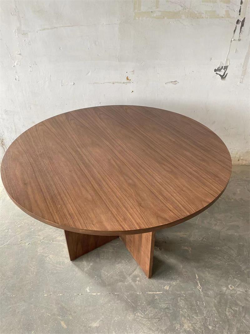 Medieval modern minimalist round four-legged crossed base solid wood dining table