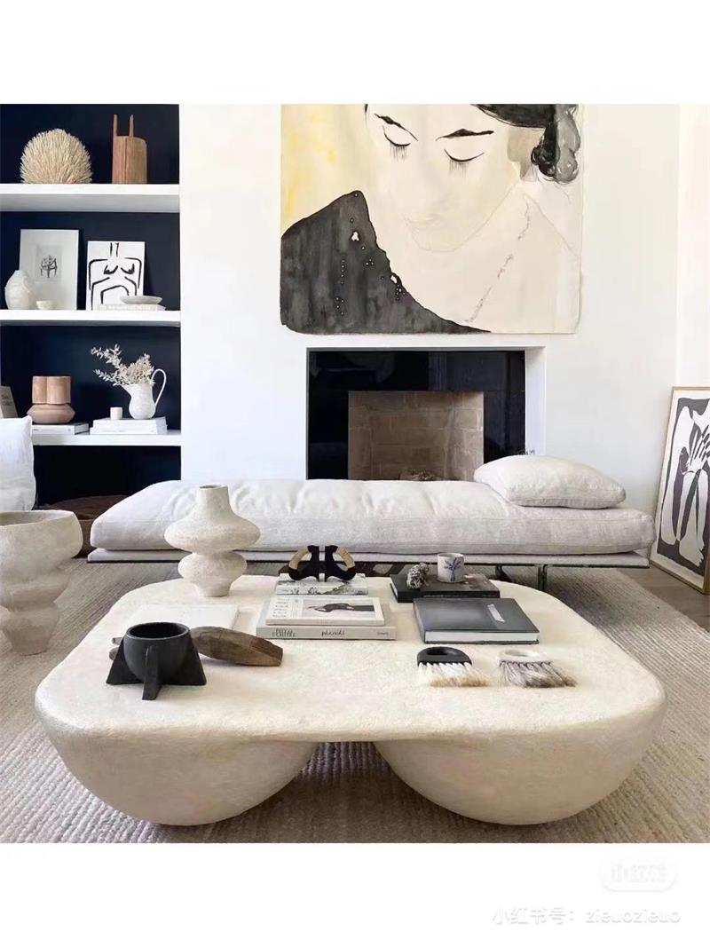 Modern organic-shaped irregular matte black living room coffee table
