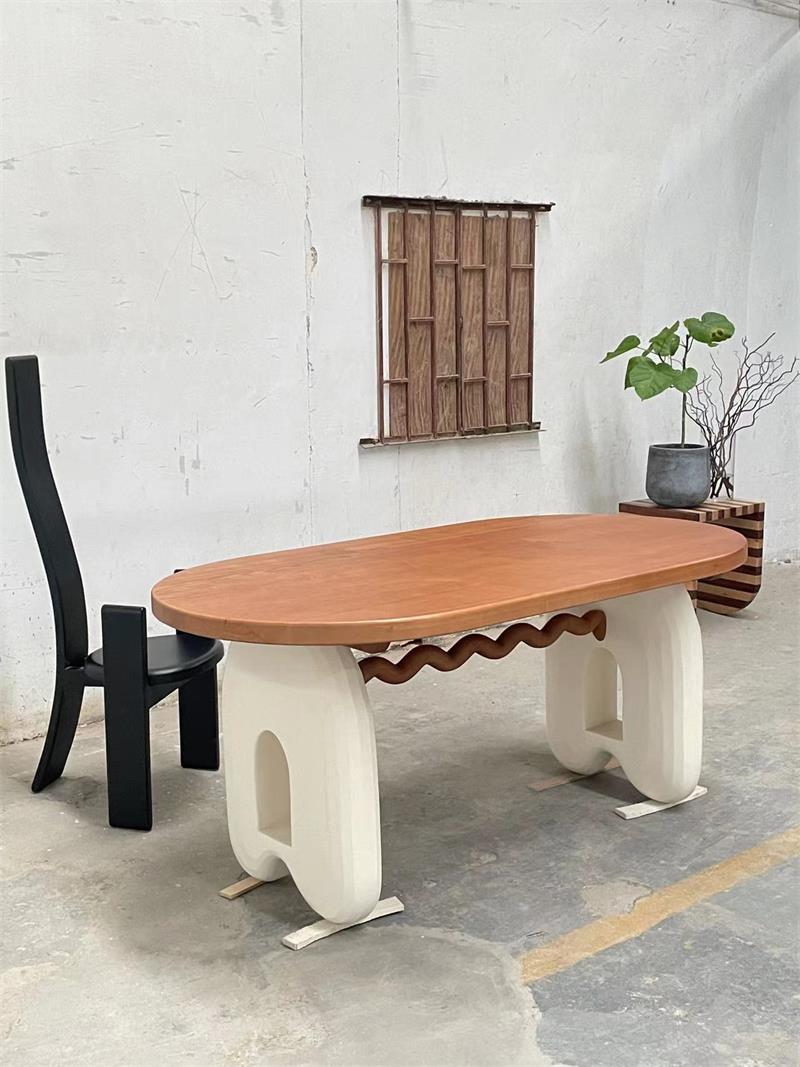 Pure Handmade Organic Modern French-style Cream Solid Wood Natural Art Dining Table