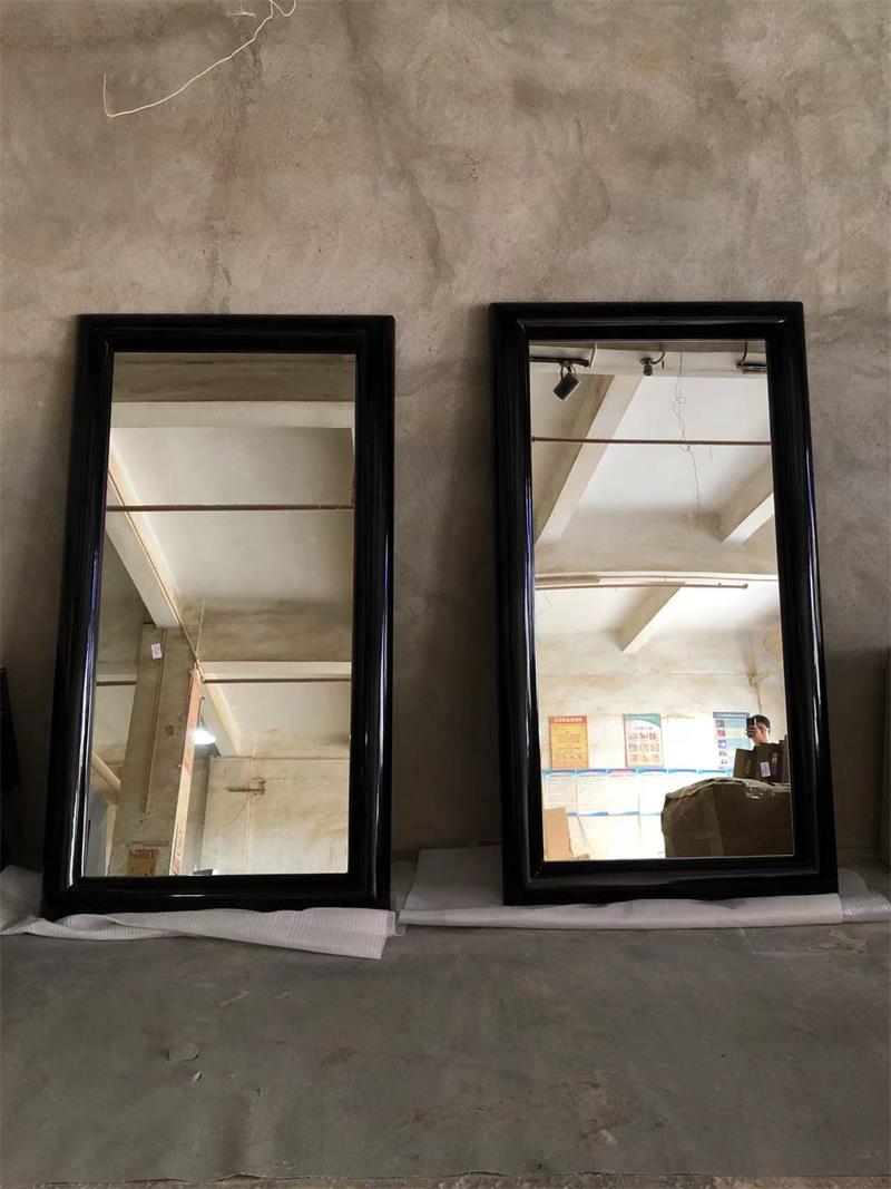 Modern large rectangular vertical black wide-frame full-length floor mirror
