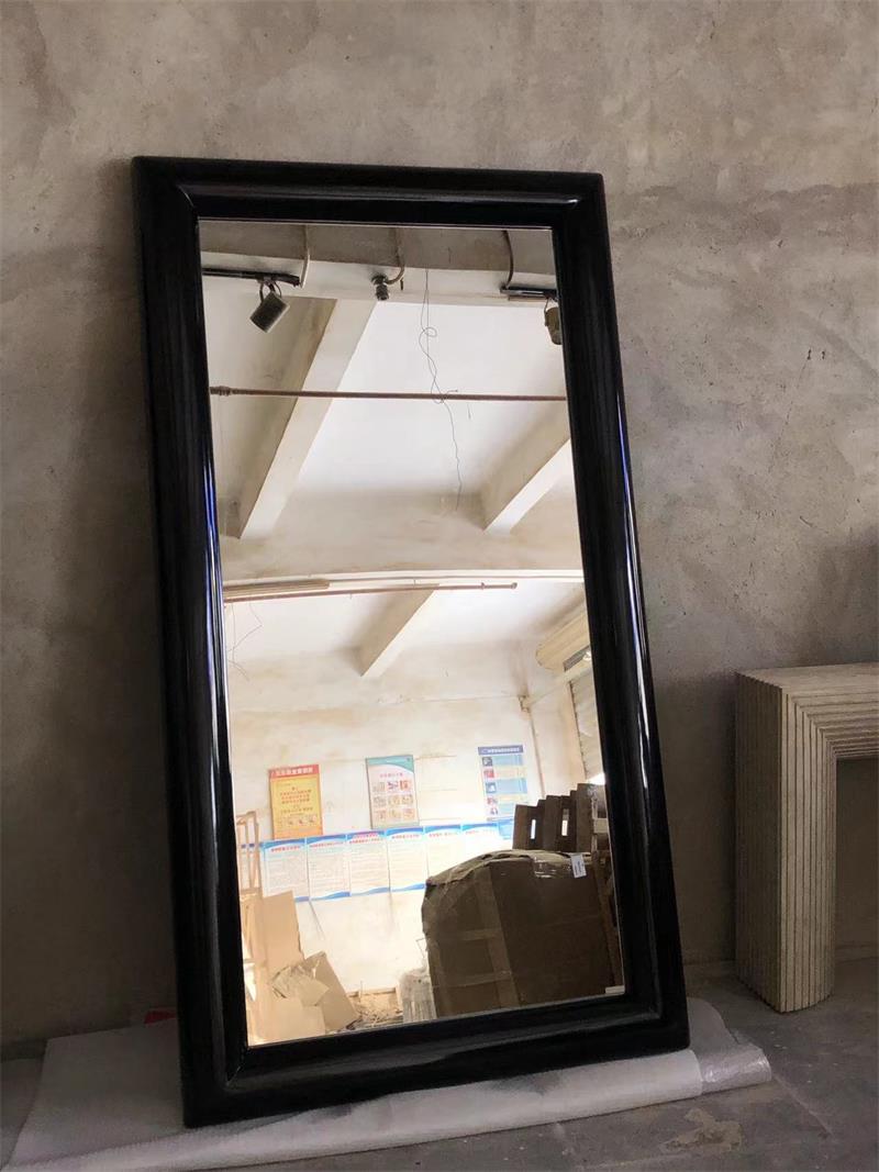 Modern large rectangular vertical black wide-frame full-length floor mirror