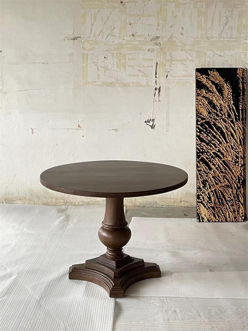 Retro Art Round Base Solid Wood Carved Dining Table