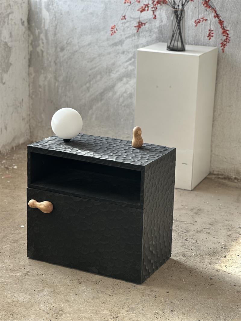 High-appearance artistic textured handmade hammered solid wood bedside table