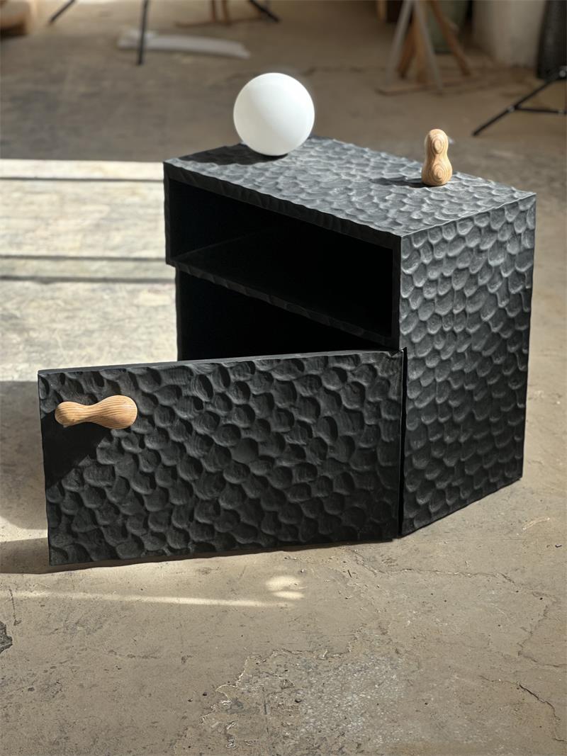High-appearance artistic textured handmade hammered solid wood bedside table