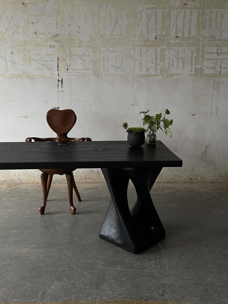 Asymmetrical Modern Acrylic and Sculptural Leg Solid Wood Square Table
