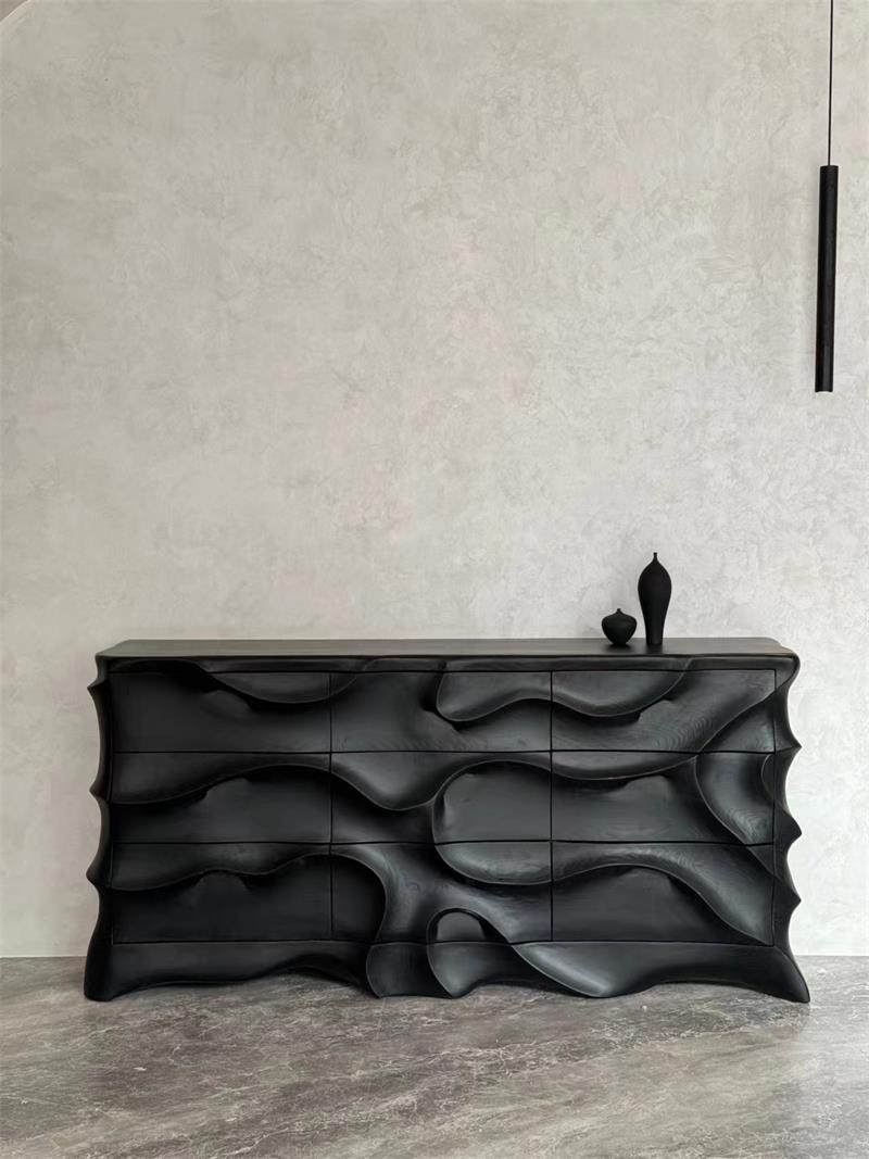 Modern Art Matte Wave Front Sculptural Sideboard Six-Drawer Cabinet