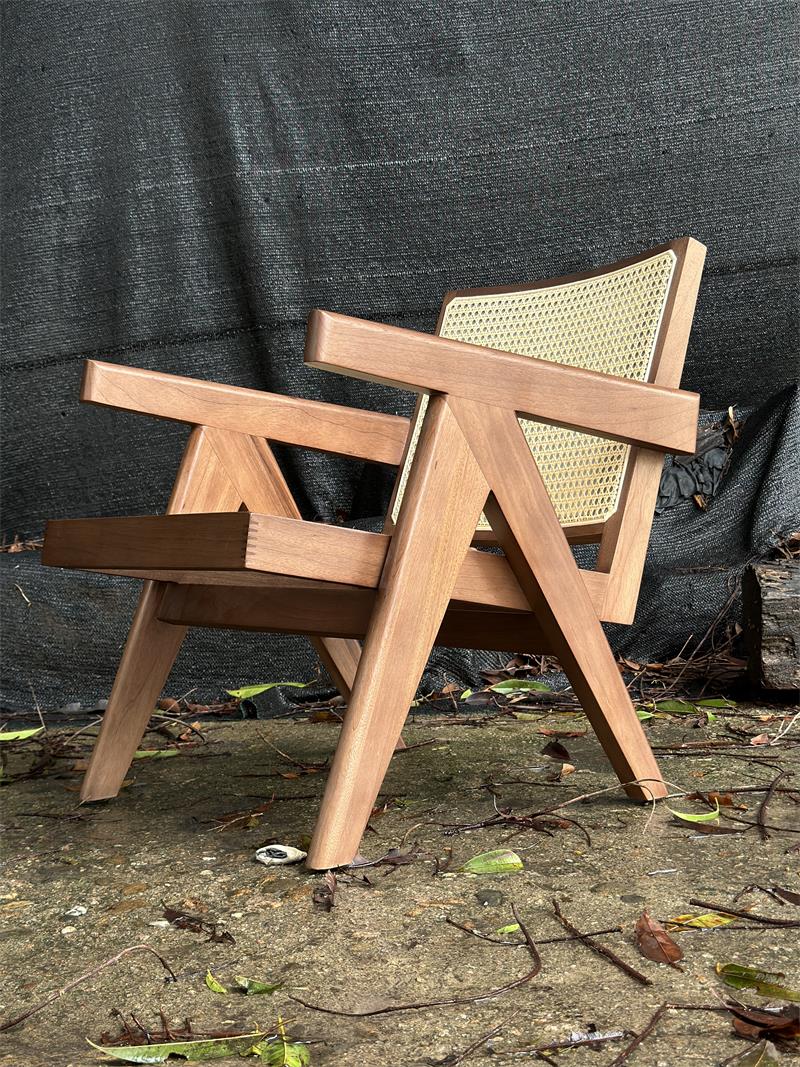 Medieval Modern Retro Solid Wood Chandigarh Style Wicker Armchair