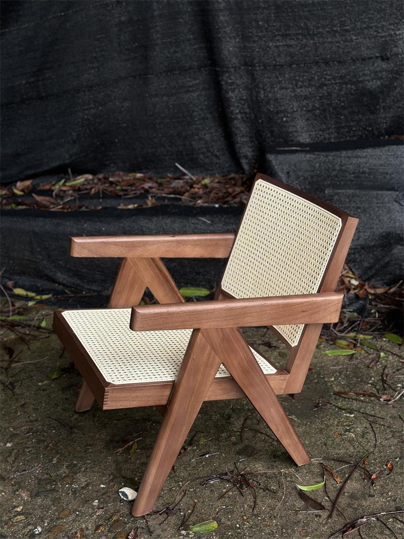 Medieval Modern Retro Solid Wood Chandigarh Style Wicker Armchair