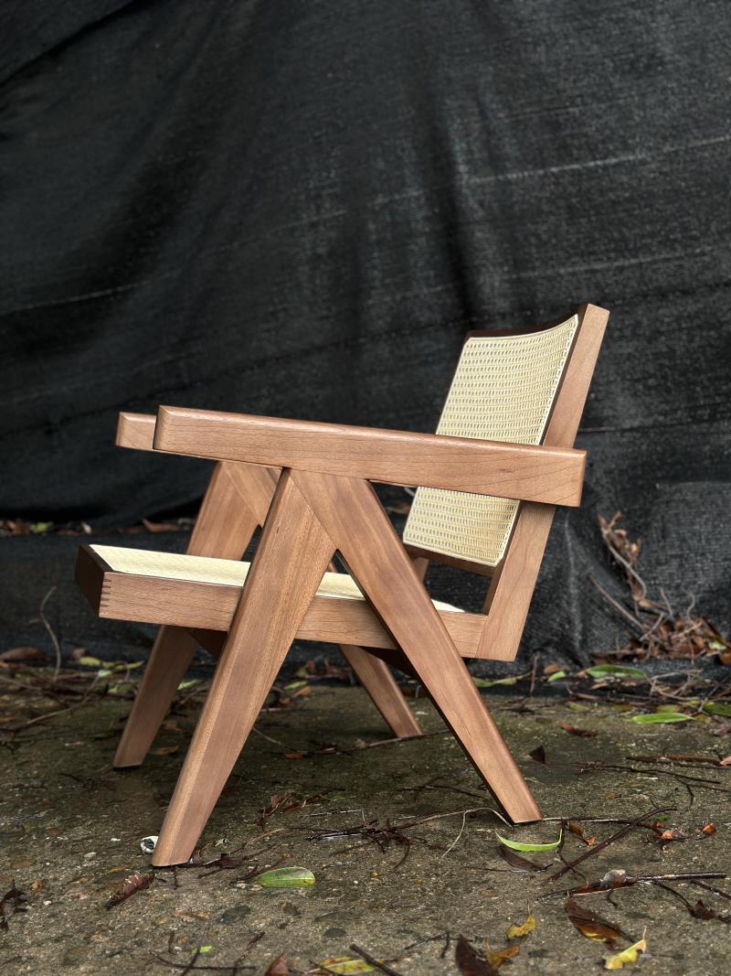 Medieval Modern Retro Solid Wood Chandigarh Style Wicker Armchair