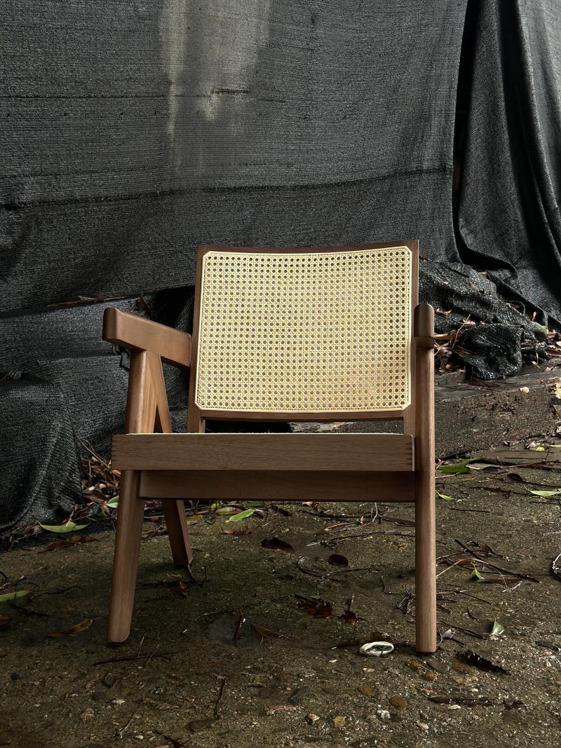 Medieval Modern Retro Solid Wood Chandigarh Style Wicker Armchair