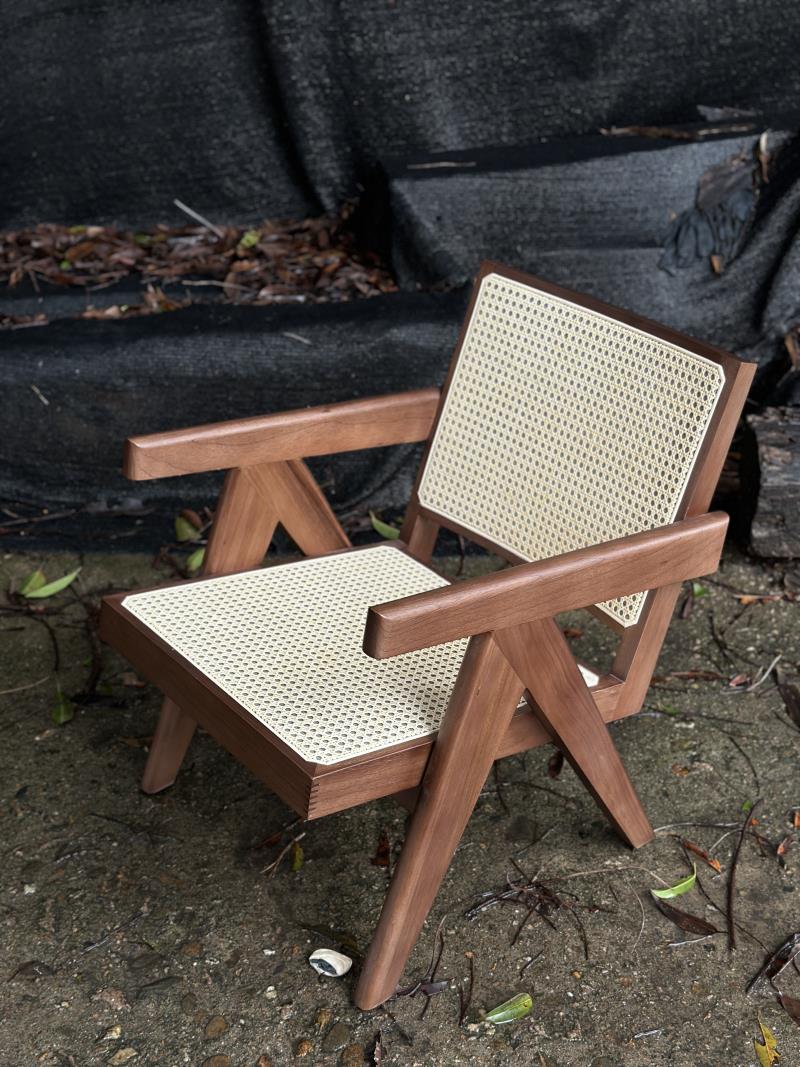 Medieval Modern Retro Solid Wood Chandigarh Style Wicker Armchair