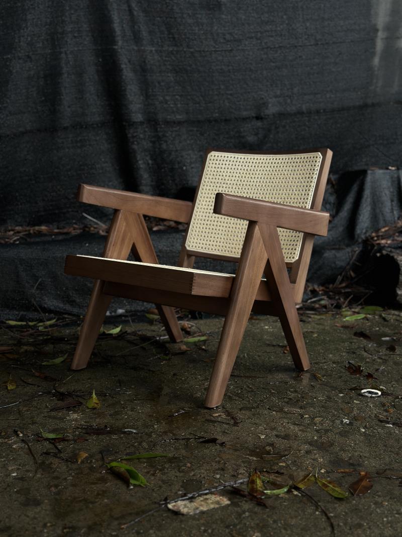 Medieval Modern Retro Solid Wood Chandigarh Style Wicker Armchair