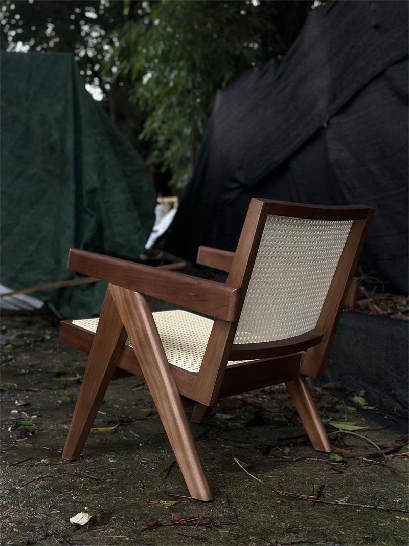 Medieval Modern Retro Solid Wood Chandigarh Style Wicker Armchair