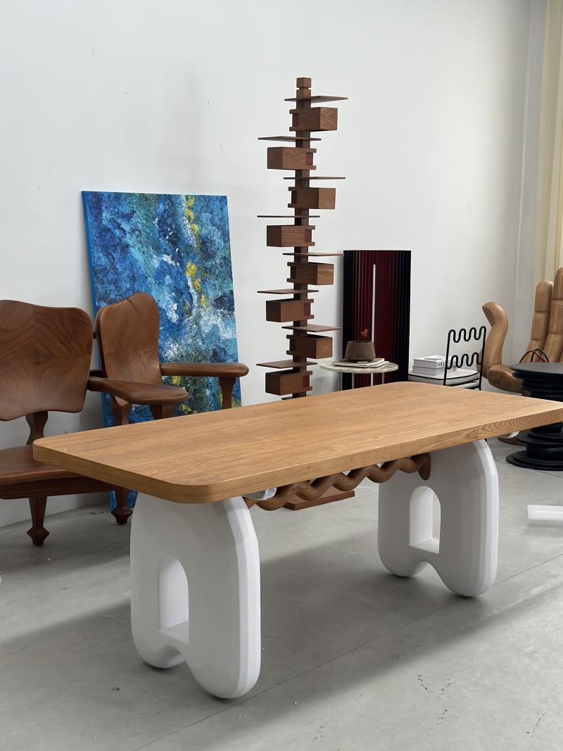Pure Handmade Organic Modern French-style Cream Solid Wood Natural Art Dining Table