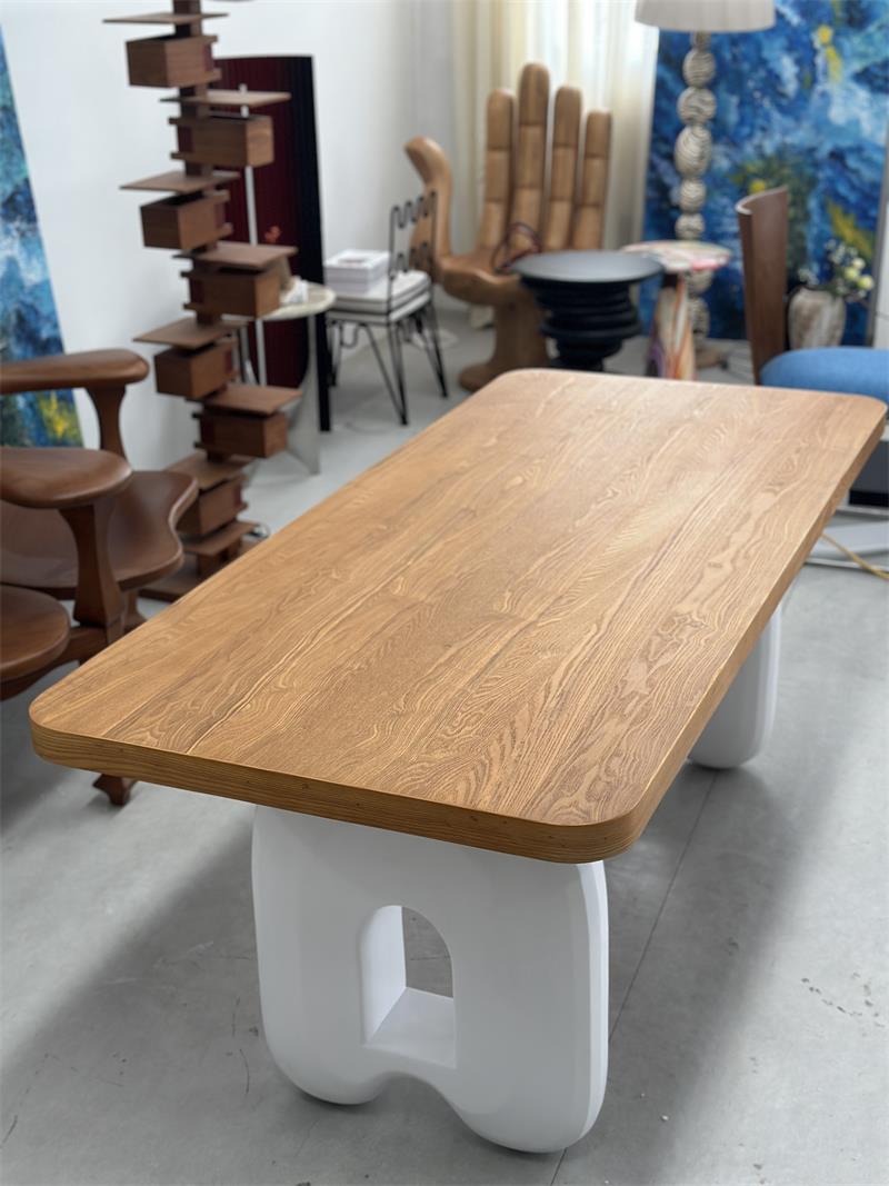 Pure Handmade Organic Modern French-style Cream Solid Wood Natural Art Dining Table
