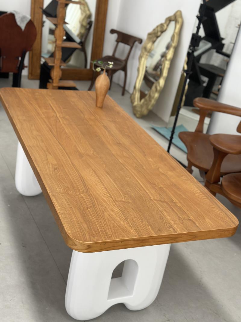 Pure Handmade Organic Modern French-style Cream Solid Wood Natural Art Dining Table