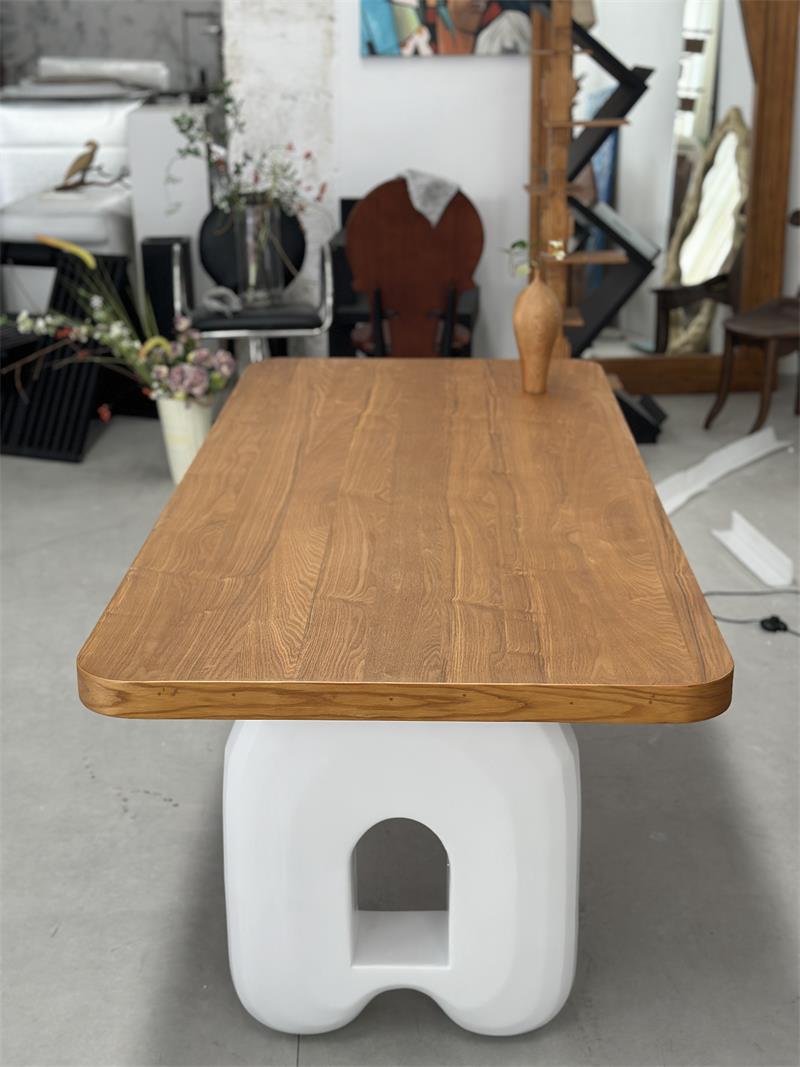 Pure Handmade Organic Modern French-style Cream Solid Wood Natural Art Dining Table