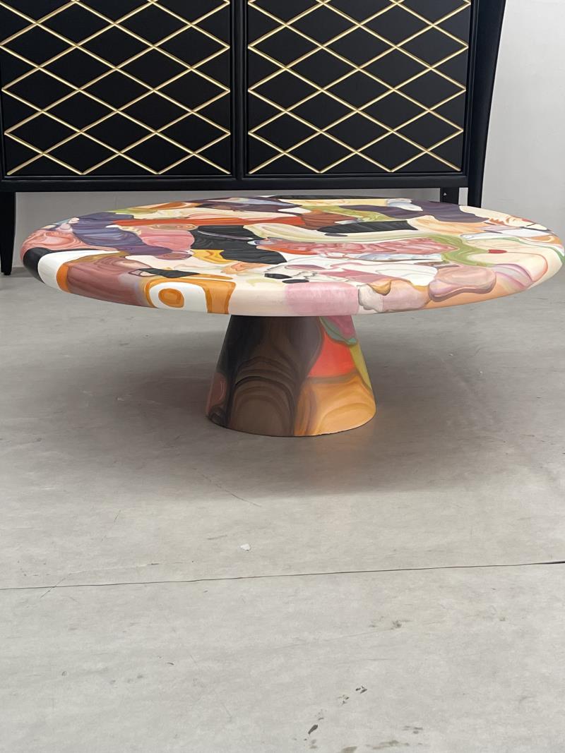 Modern Minimalist Hand-Drawn Abstract Wooden Art Tea Table Coffee Table