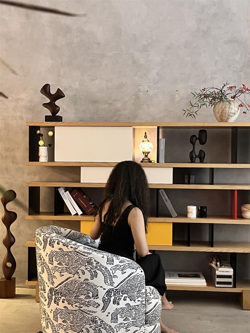 Modern minimalist modular open multicolor wooden bookshelf