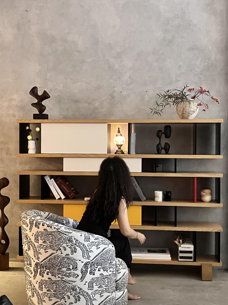 Modern minimalist modular open multicolor wooden bookshelf