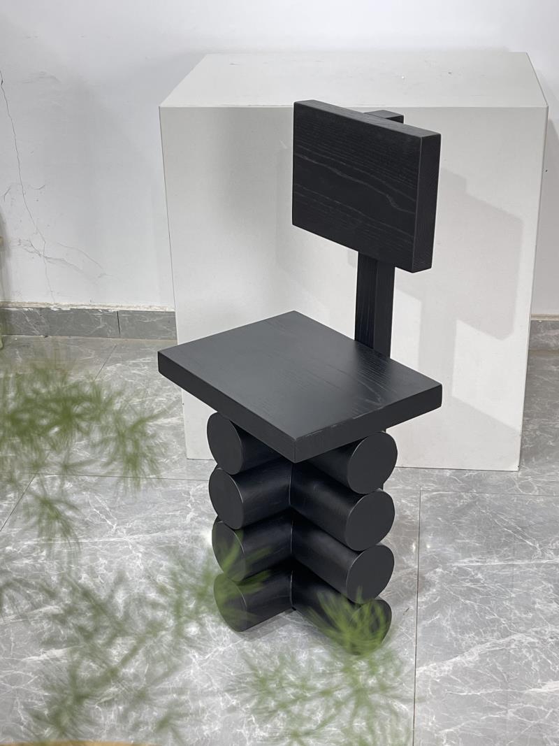 Modern minimalist geometric design multifunctional matte black solid wood art chair