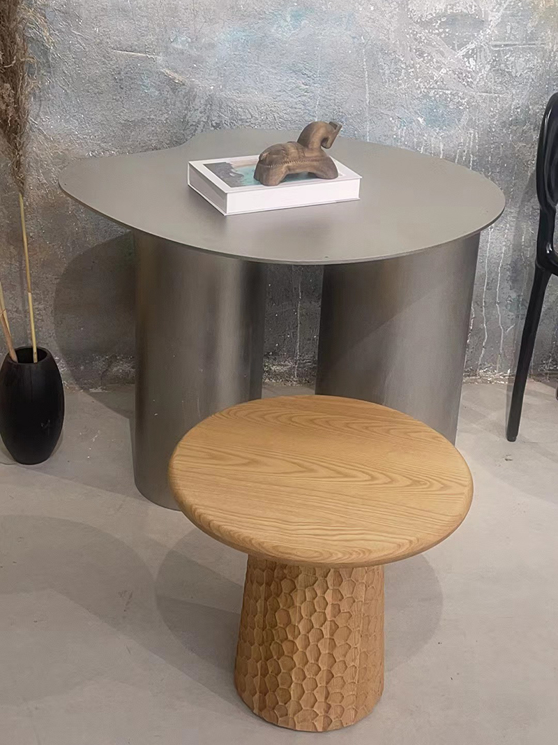 Modern natural hand-carved honeycomb solid wood side table