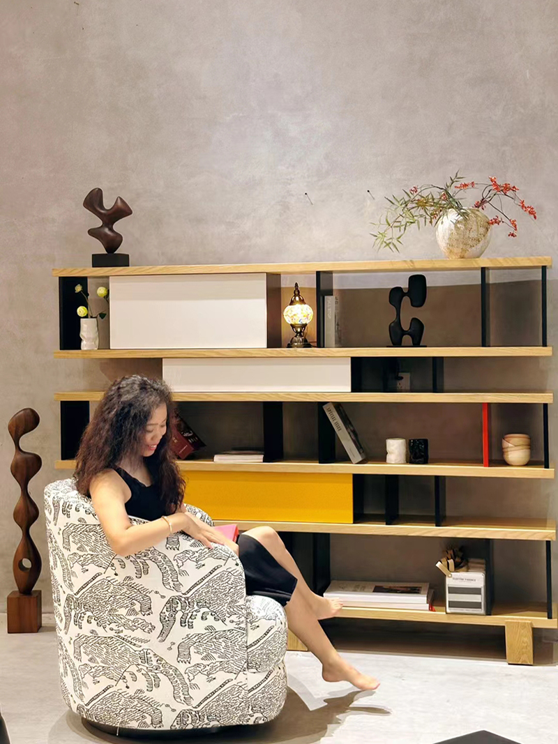 Modern minimalist modular open multicolor wooden bookshelf