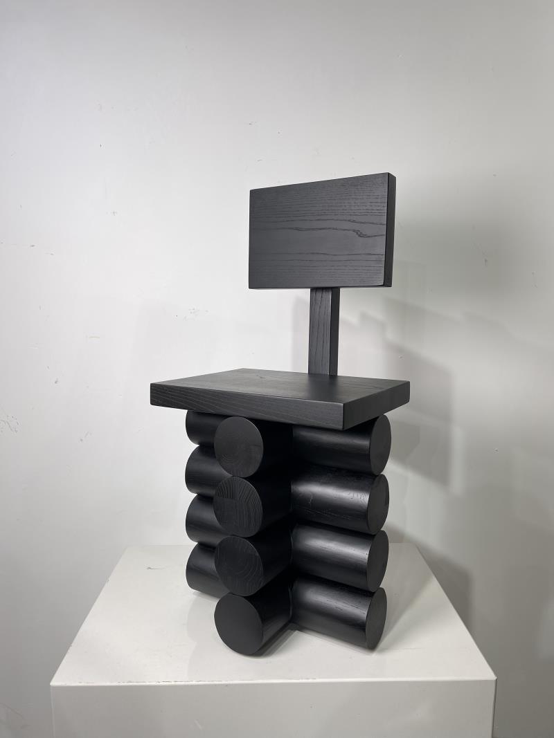 Modern minimalist geometric design multifunctional matte black solid wood art chair