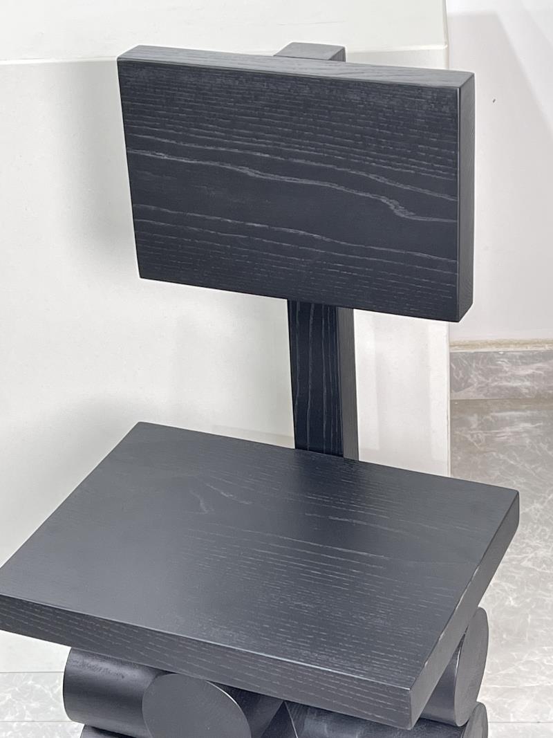 Modern minimalist geometric design multifunctional matte black solid wood art chair